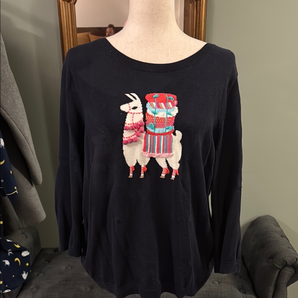 Navy Sweater with Llama Design